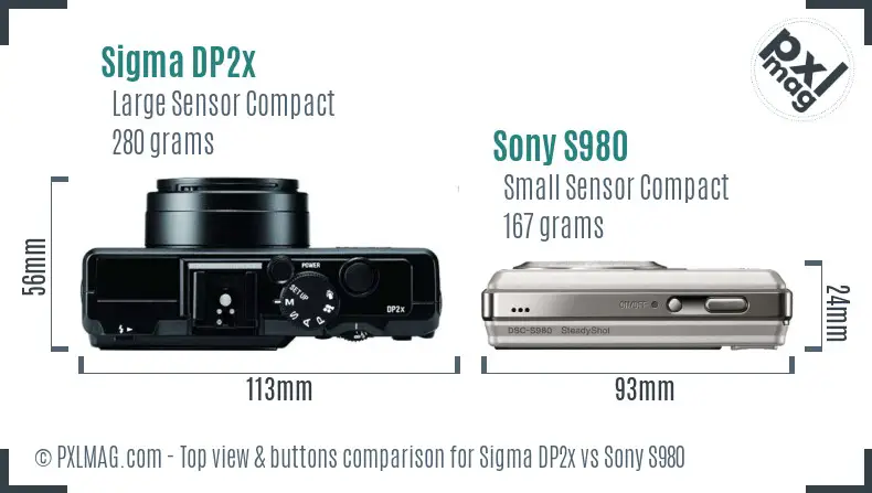Sigma DP2x vs Sony S980 top view buttons comparison