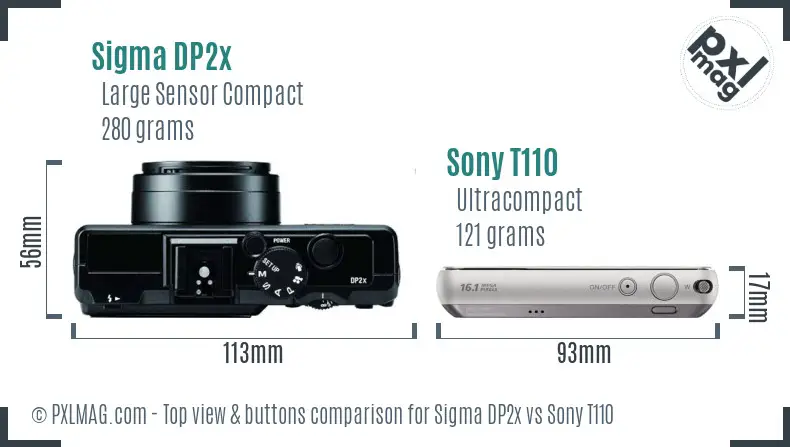 Sigma DP2x vs Sony T110 top view buttons comparison