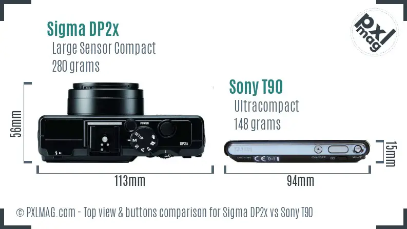 Sigma DP2x vs Sony T90 top view buttons comparison