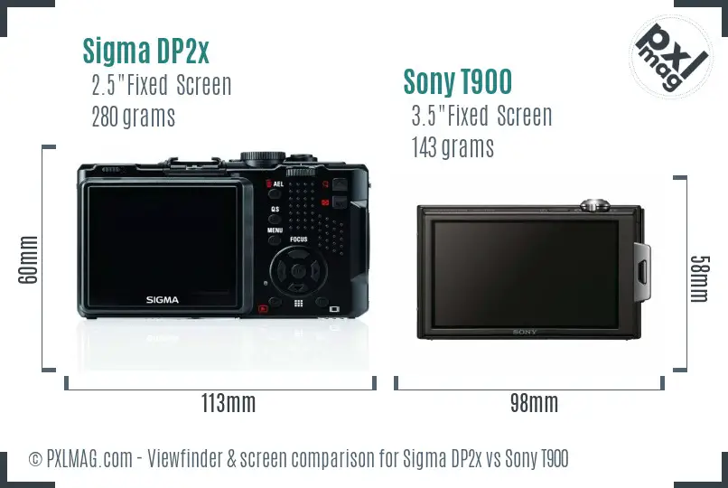 Sigma DP2x vs Sony T900 Screen and Viewfinder comparison
