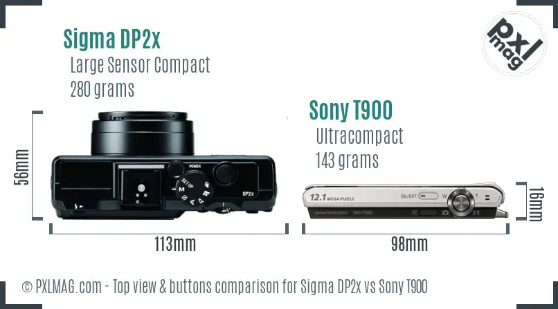 Sigma DP2x vs Sony T900 top view buttons comparison