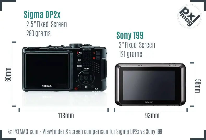 Sigma DP2x vs Sony T99 Screen and Viewfinder comparison