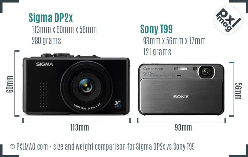 Sigma DP2x vs Sony T99 size comparison