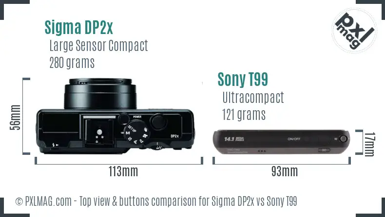 Sigma DP2x vs Sony T99 top view buttons comparison