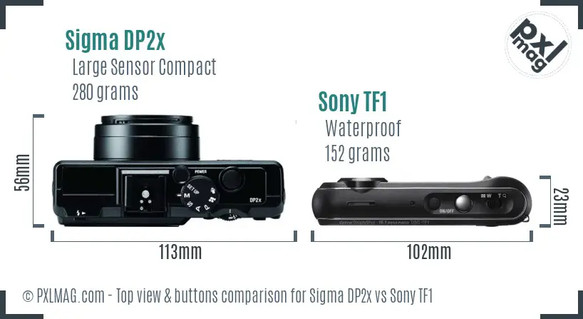 Sigma DP2x vs Sony TF1 top view buttons comparison