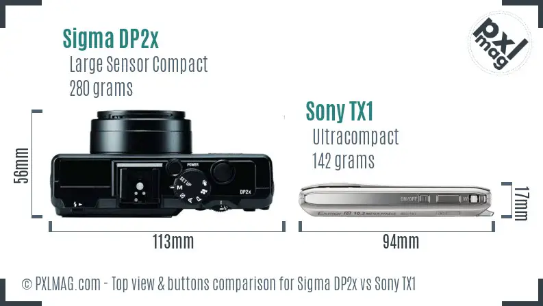 Sigma DP2x vs Sony TX1 top view buttons comparison