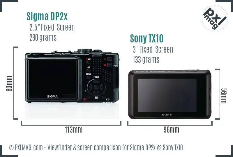Sigma DP2x vs Sony TX10 Screen and Viewfinder comparison