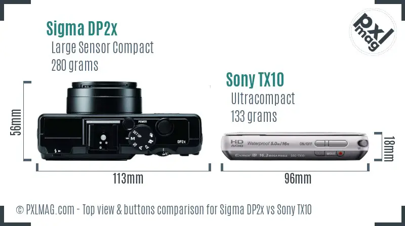 Sigma DP2x vs Sony TX10 top view buttons comparison