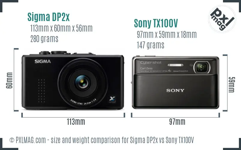 Sigma DP2x vs Sony TX100V size comparison