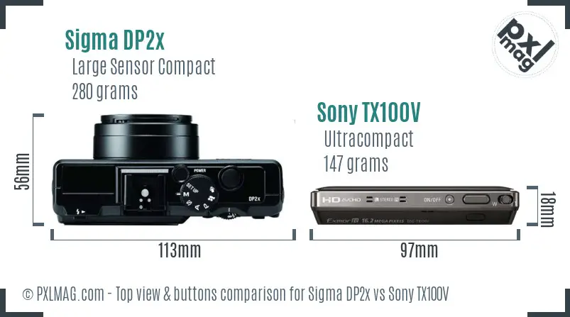 Sigma DP2x vs Sony TX100V top view buttons comparison