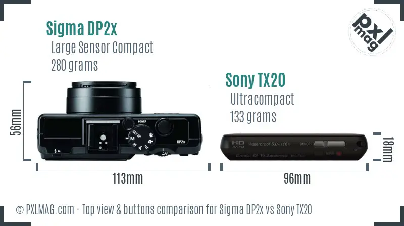 Sigma DP2x vs Sony TX20 top view buttons comparison