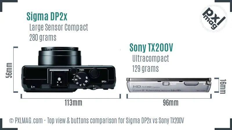 Sigma DP2x vs Sony TX200V top view buttons comparison
