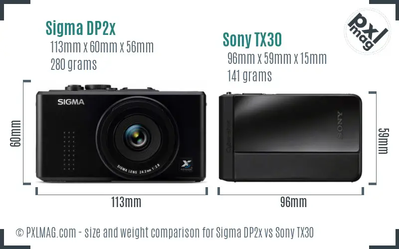 Sigma DP2x vs Sony TX30 size comparison