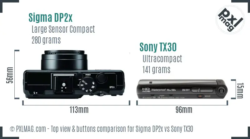 Sigma DP2x vs Sony TX30 top view buttons comparison