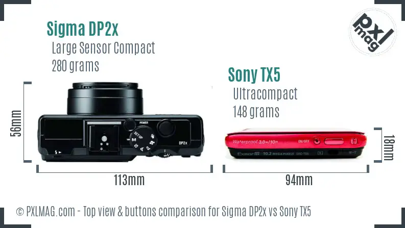 Sigma DP2x vs Sony TX5 top view buttons comparison