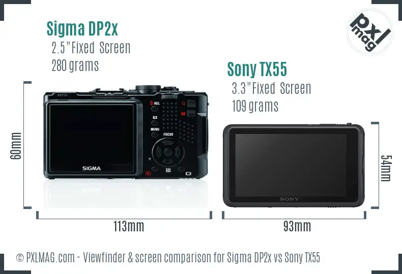 Sigma DP2x vs Sony TX55 Screen and Viewfinder comparison
