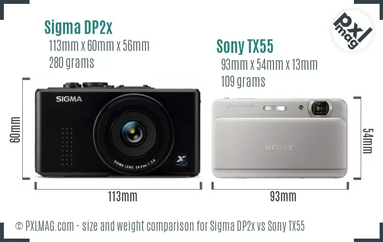 Sigma DP2x vs Sony TX55 size comparison