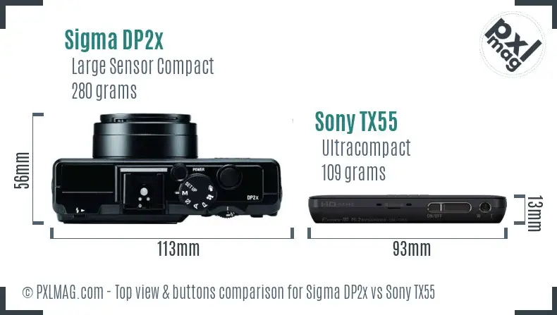 Sigma DP2x vs Sony TX55 top view buttons comparison