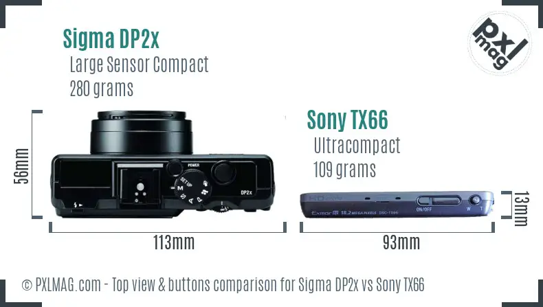 Sigma DP2x vs Sony TX66 top view buttons comparison