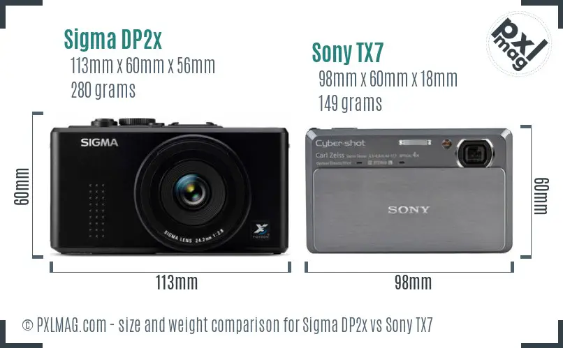 Sigma DP2x vs Sony TX7 size comparison
