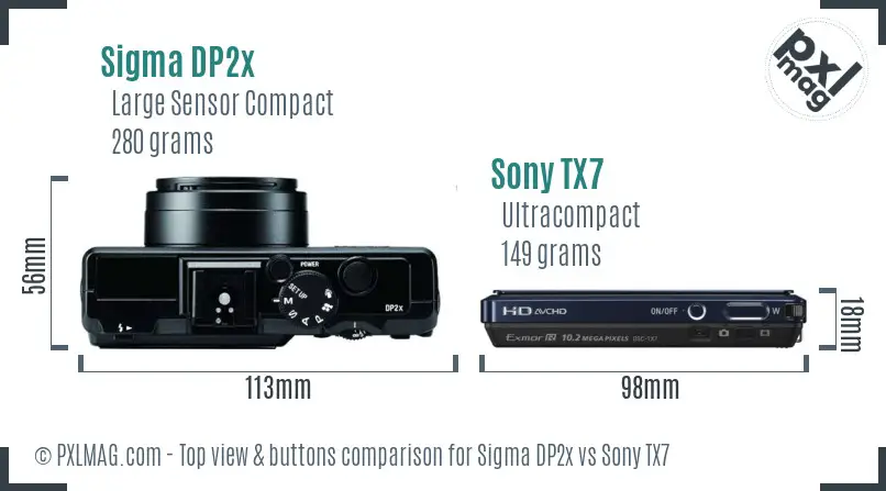 Sigma DP2x vs Sony TX7 top view buttons comparison