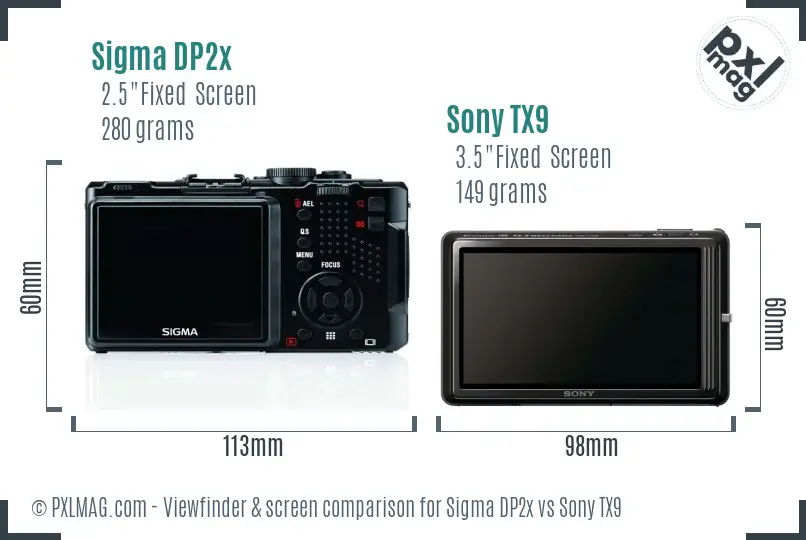 Sigma DP2x vs Sony TX9 Screen and Viewfinder comparison