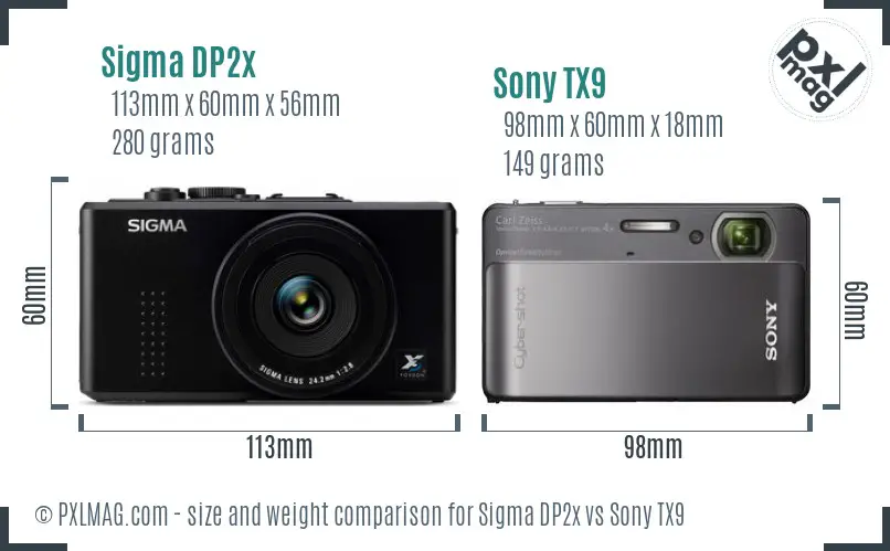Sigma DP2x vs Sony TX9 size comparison