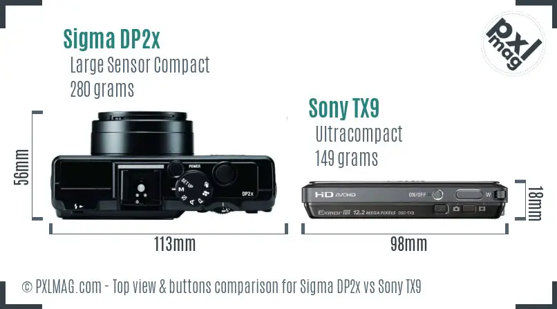 Sigma DP2x vs Sony TX9 top view buttons comparison