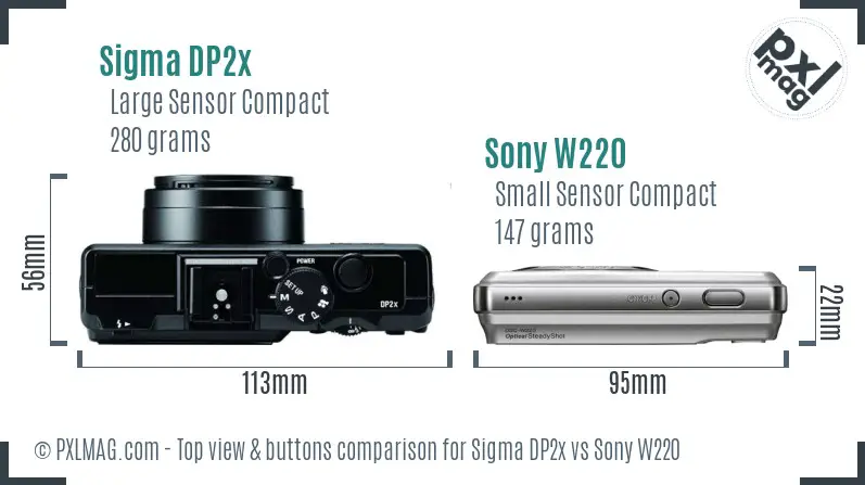 Sigma DP2x vs Sony W220 top view buttons comparison
