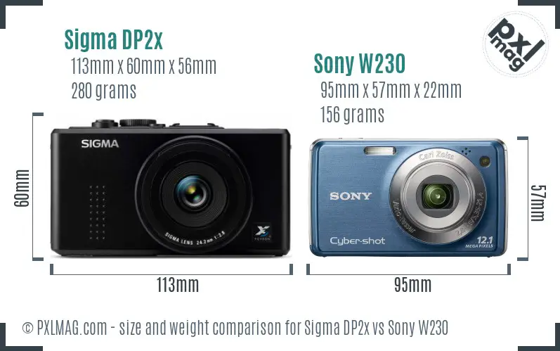Sigma DP2x vs Sony W230 size comparison