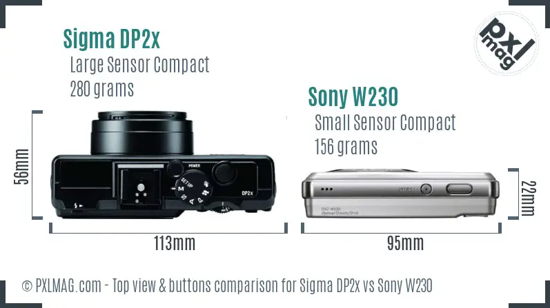 Sigma DP2x vs Sony W230 top view buttons comparison