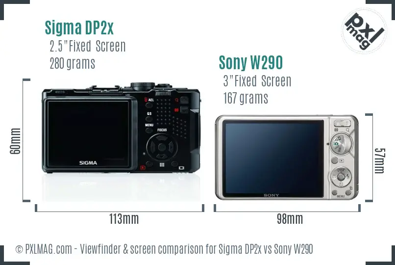Sigma DP2x vs Sony W290 Screen and Viewfinder comparison