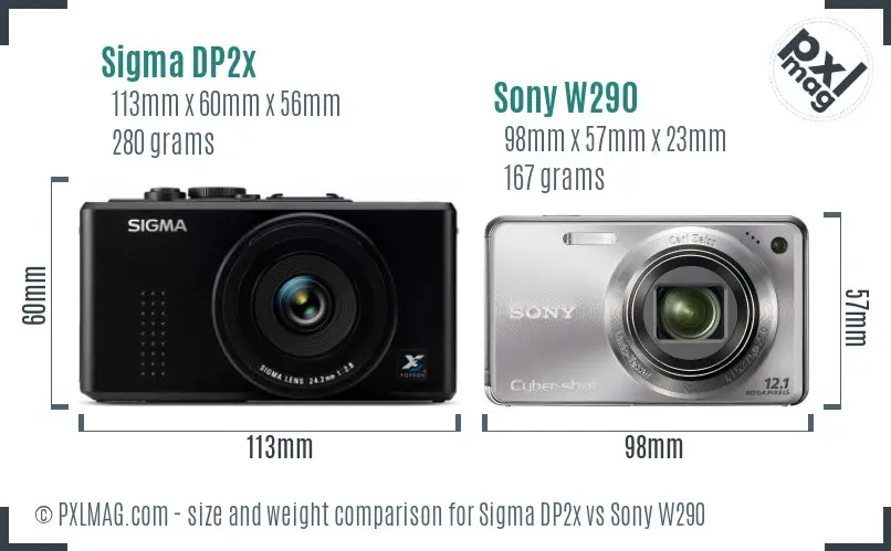 Sigma DP2x vs Sony W290 size comparison