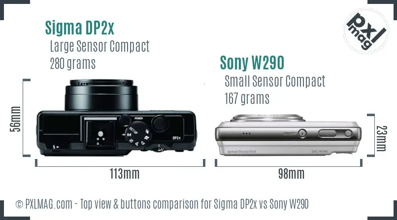 Sigma DP2x vs Sony W290 top view buttons comparison