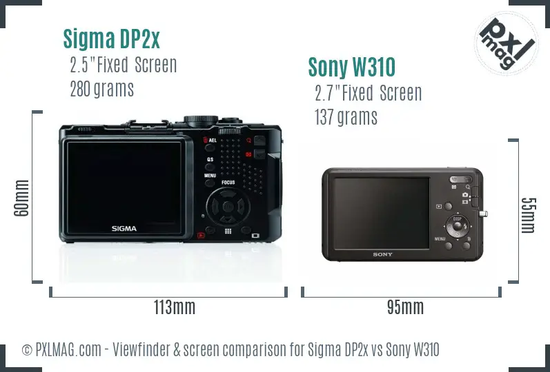 Sigma DP2x vs Sony W310 Screen and Viewfinder comparison