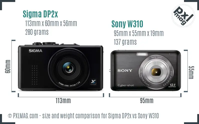 Sigma DP2x vs Sony W310 size comparison