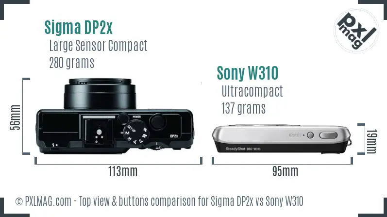 Sigma DP2x vs Sony W310 top view buttons comparison