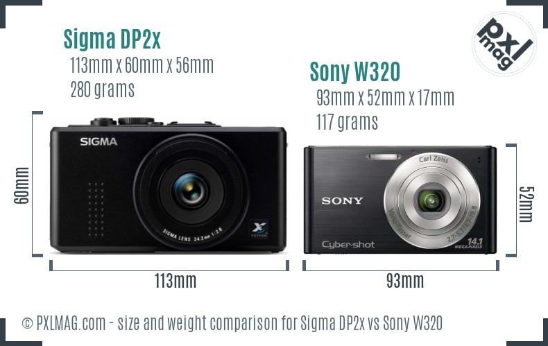 Sigma DP2x vs Sony W320 size comparison