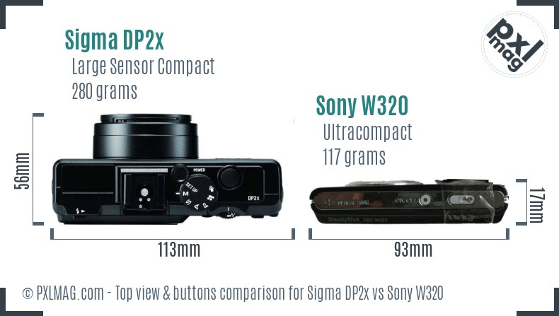 Sigma DP2x vs Sony W320 top view buttons comparison