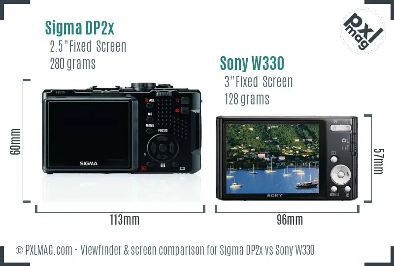 Sigma DP2x vs Sony W330 Screen and Viewfinder comparison
