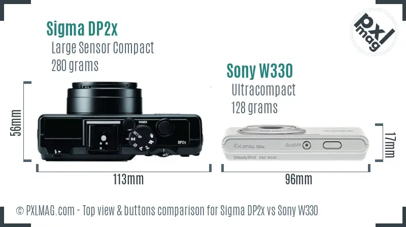 Sigma DP2x vs Sony W330 top view buttons comparison