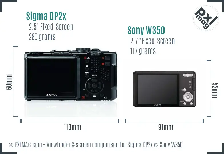 Sigma DP2x vs Sony W350 Screen and Viewfinder comparison