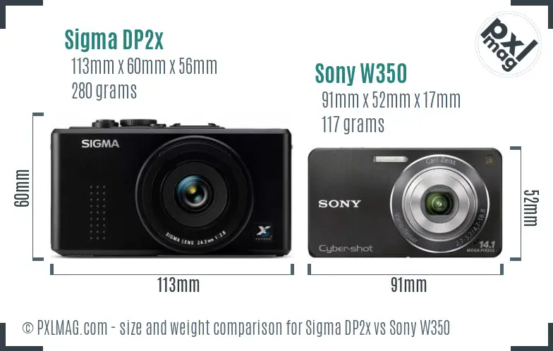 Sigma DP2x vs Sony W350 size comparison