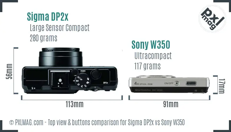 Sigma DP2x vs Sony W350 top view buttons comparison