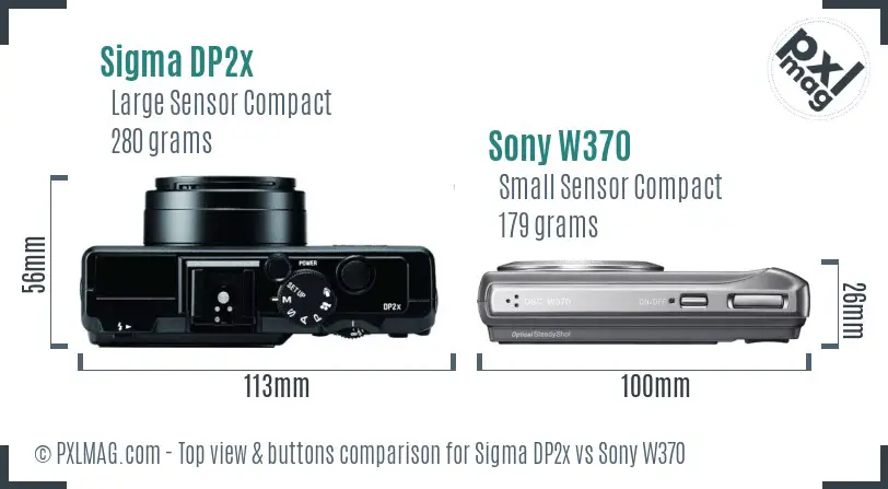 Sigma DP2x vs Sony W370 top view buttons comparison