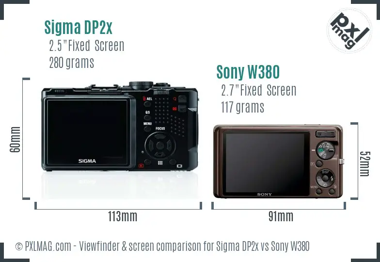 Sigma DP2x vs Sony W380 Screen and Viewfinder comparison