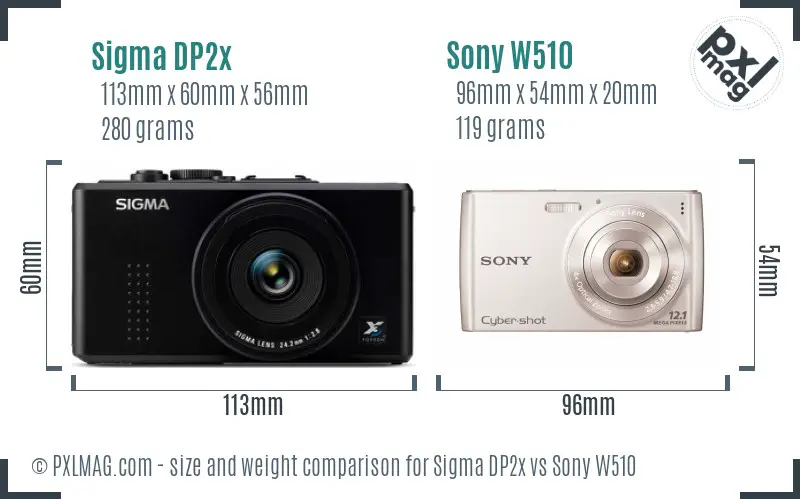 Sigma DP2x vs Sony W510 size comparison