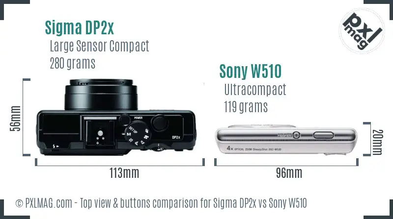 Sigma DP2x vs Sony W510 top view buttons comparison