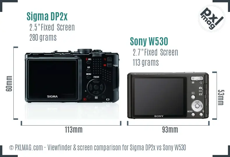 Sigma DP2x vs Sony W530 Screen and Viewfinder comparison