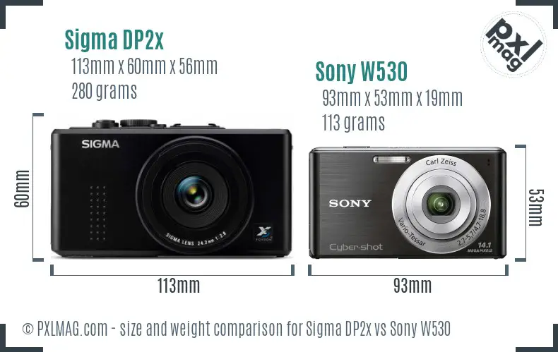 Sigma DP2x vs Sony W530 size comparison